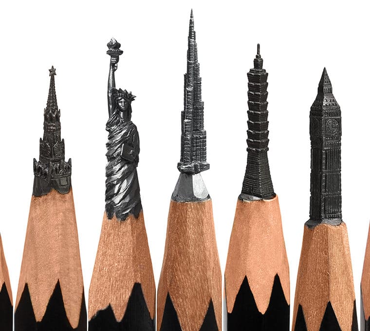 Sculptures on the tips of lead pencils
