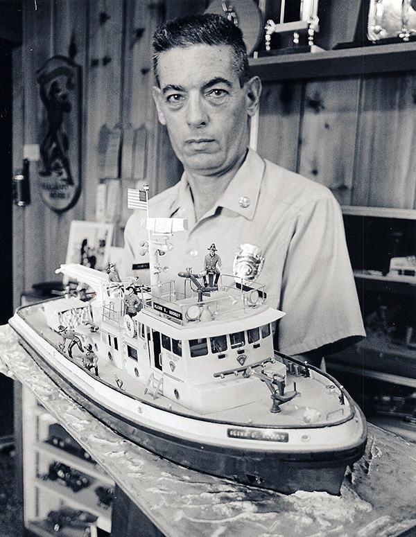 Tom Showers with model fireboat