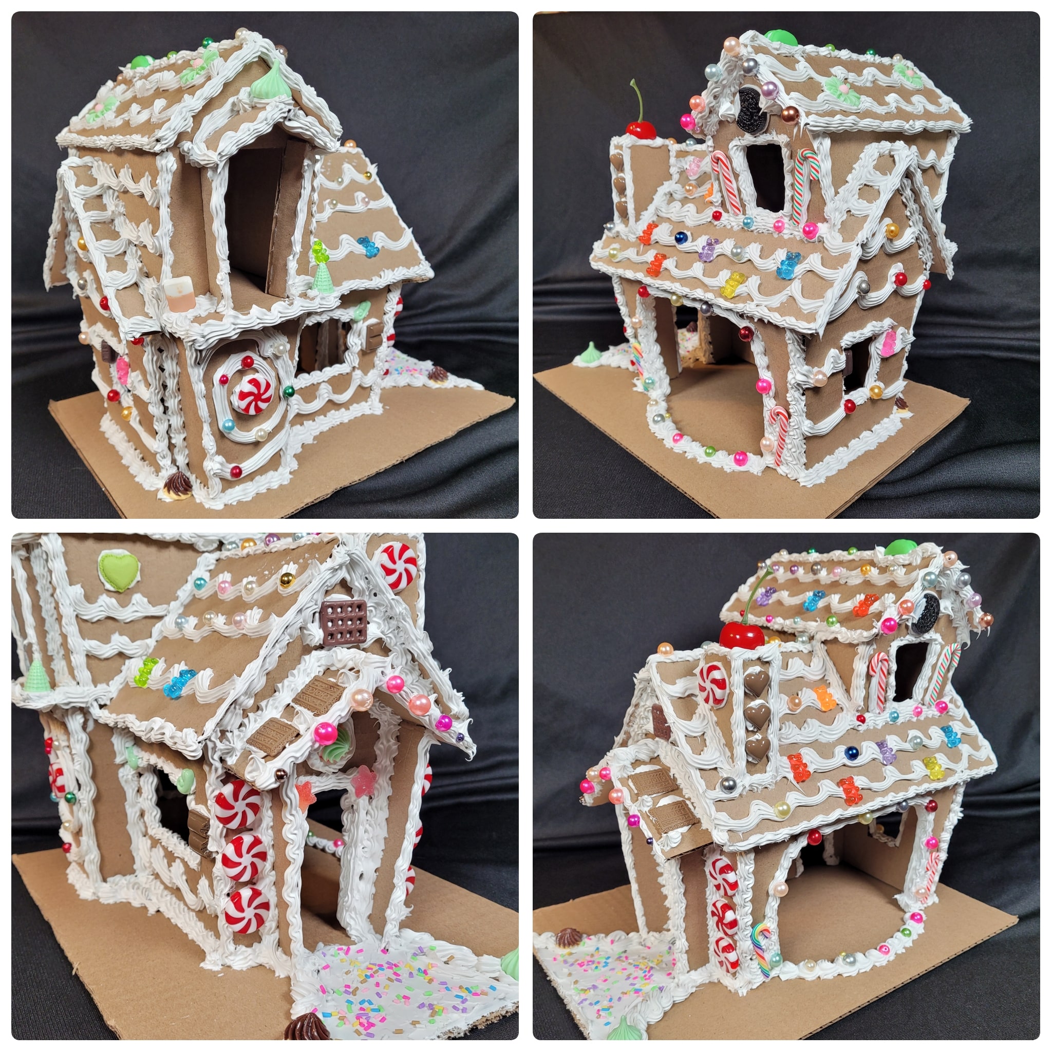 Different views of a sample gingerbread house