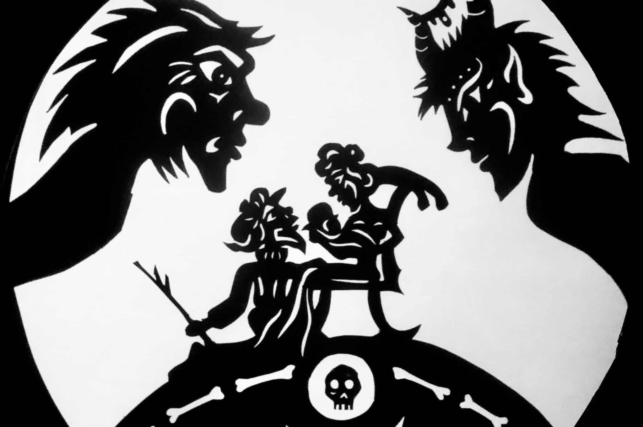 A scene from "The Changeling" performed through shadow puppets.